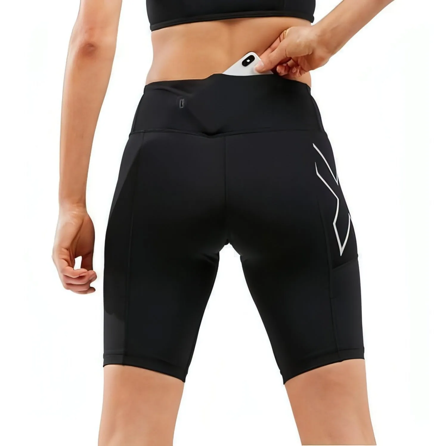 2XU Run Dash Mid Rise Compression Womens Short Running Tights - Black