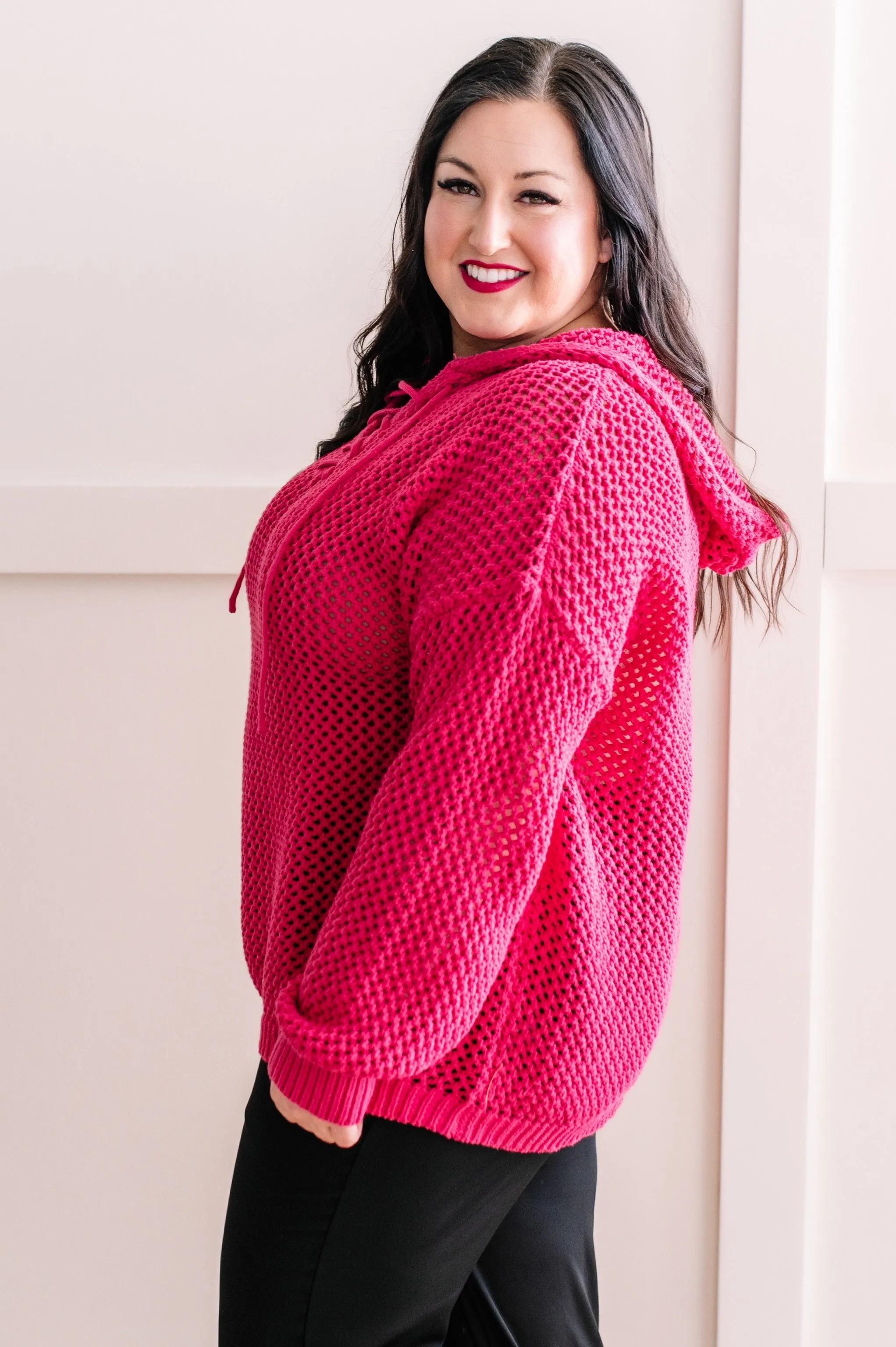 3.4 Oversized Crochet Hoodie In French Fuchsia