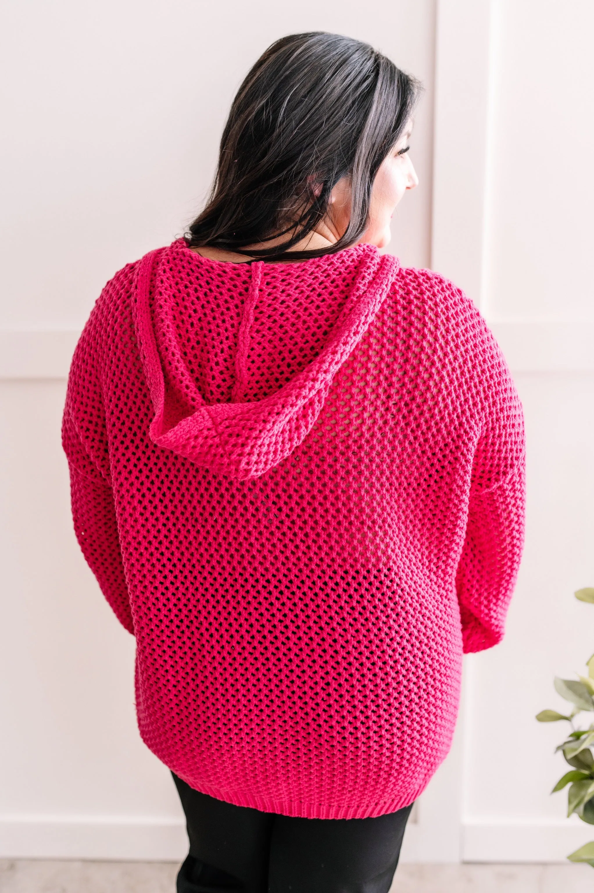 3.4 Oversized Crochet Hoodie In French Fuchsia