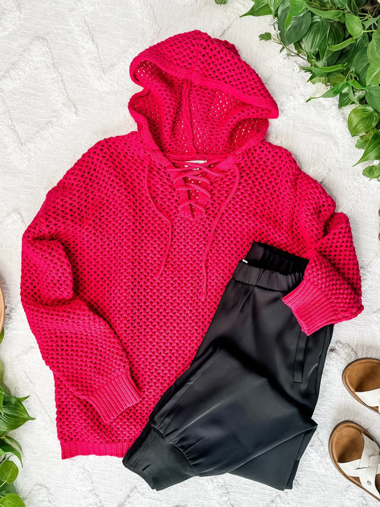 3.4 Oversized Crochet Hoodie In French Fuchsia