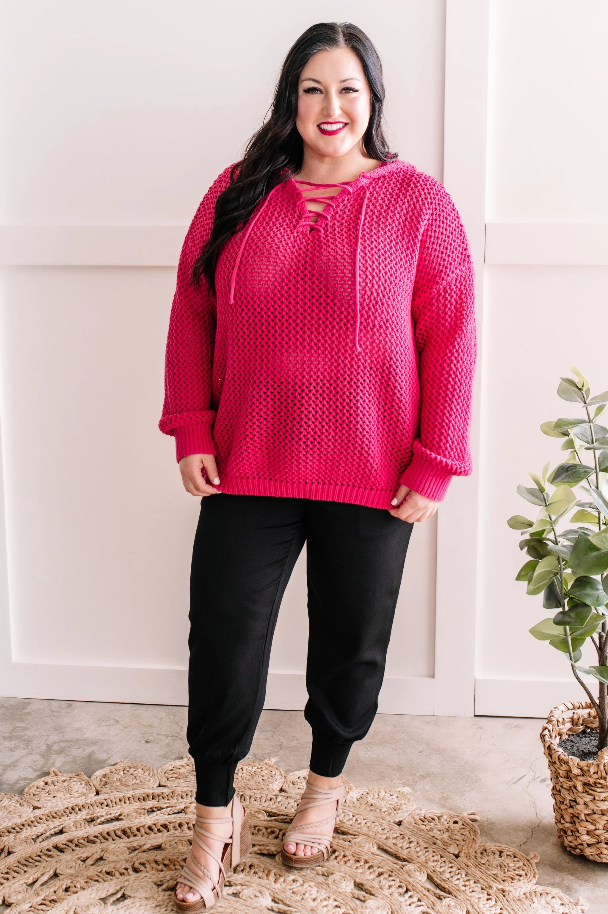 3.4 Oversized Crochet Hoodie In French Fuchsia