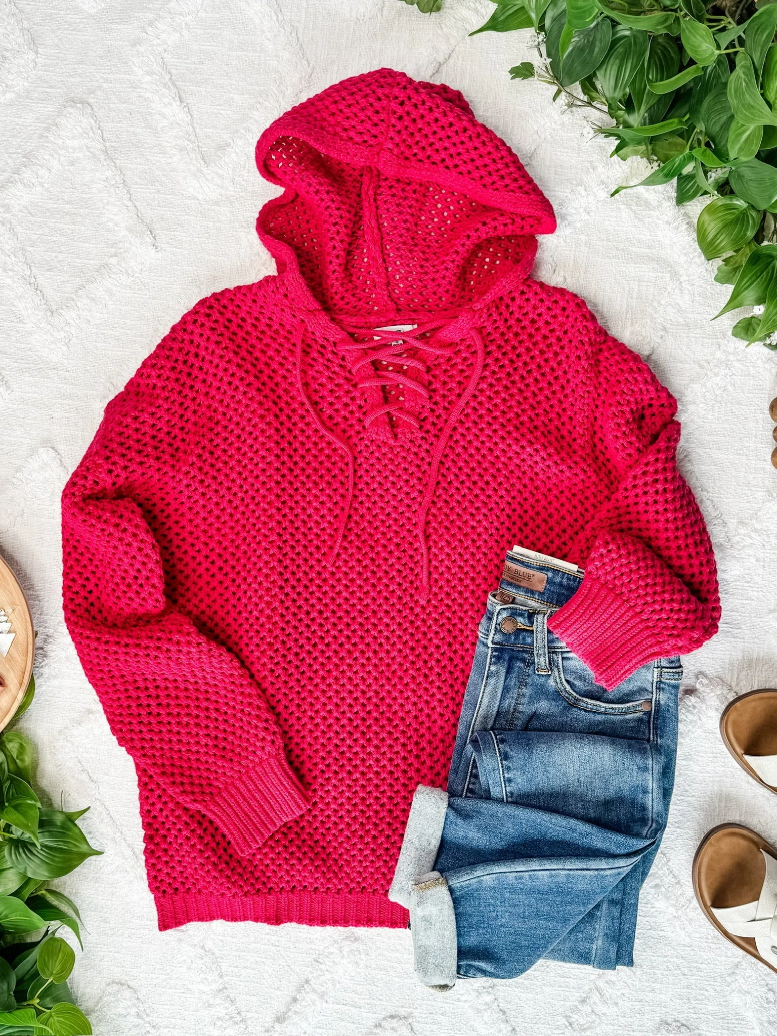 3.4 Oversized Crochet Hoodie In French Fuchsia