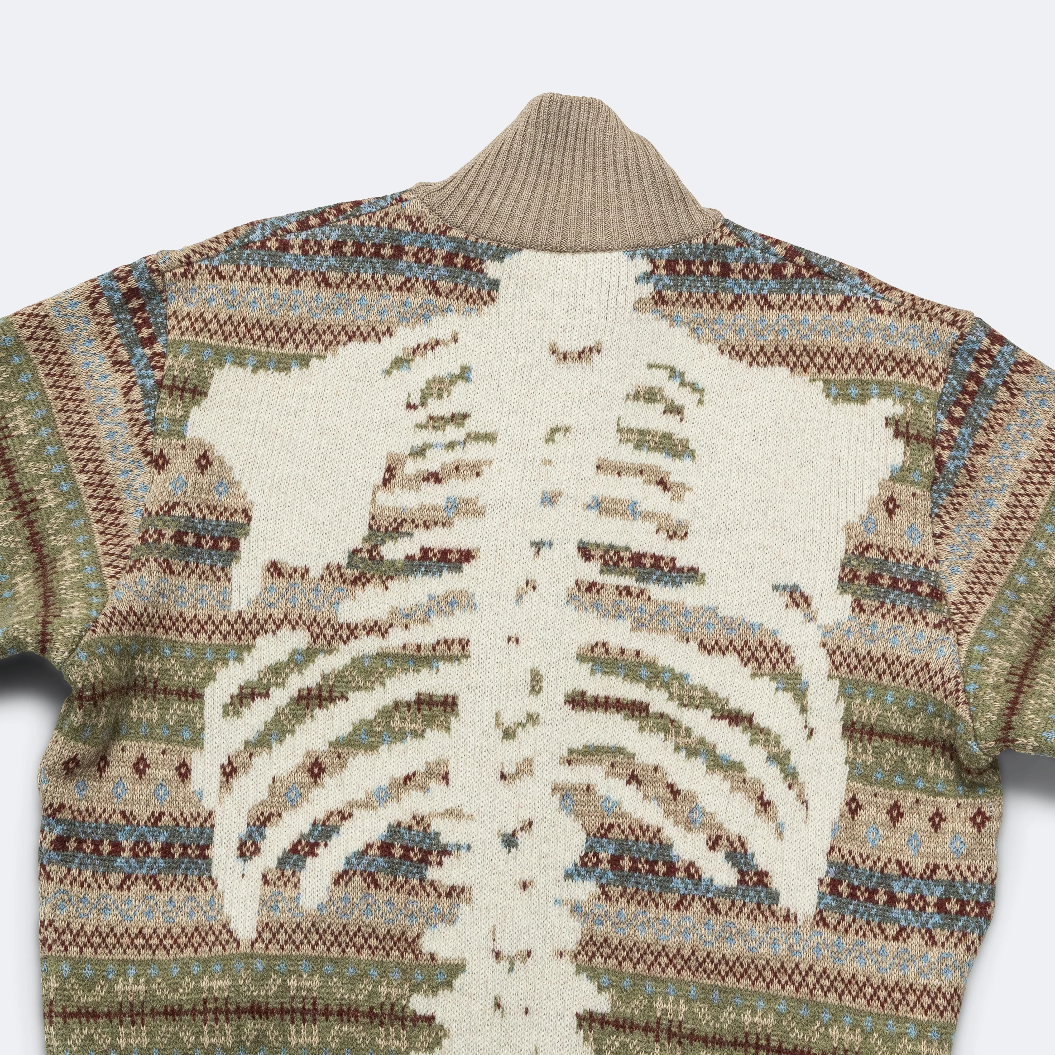 7G Wool FairIsle BONE ZIP Short Cardigan - Sax