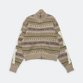 7G Wool FairIsle BONE ZIP Short Cardigan - Sax