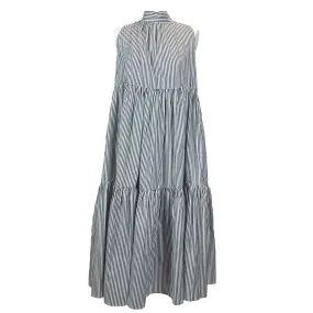 Asceno 400 Midnight & White Stripe Cotton Maxi Dress L