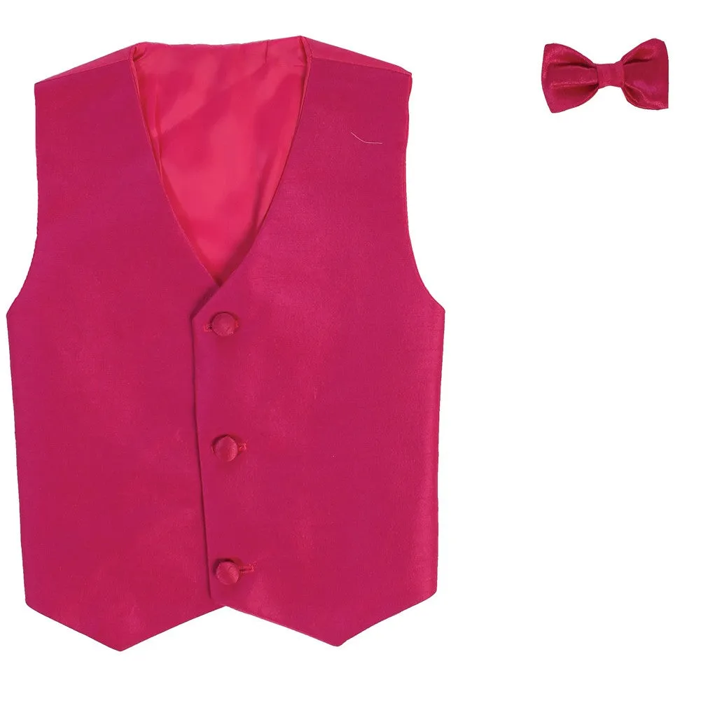 Baby Boys Fuchsia Poly Silk Vest Bowtie Special Occasion Set 3-24M