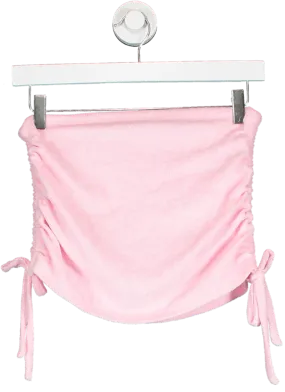 Baby Pink Towelling Ruched Mini Skirt UK M