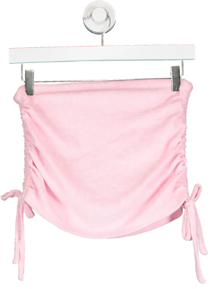 Baby Pink Towelling Ruched Mini Skirt UK M