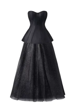 BLACK CLASSIC CORSET AND FLOWING SKIRT SET