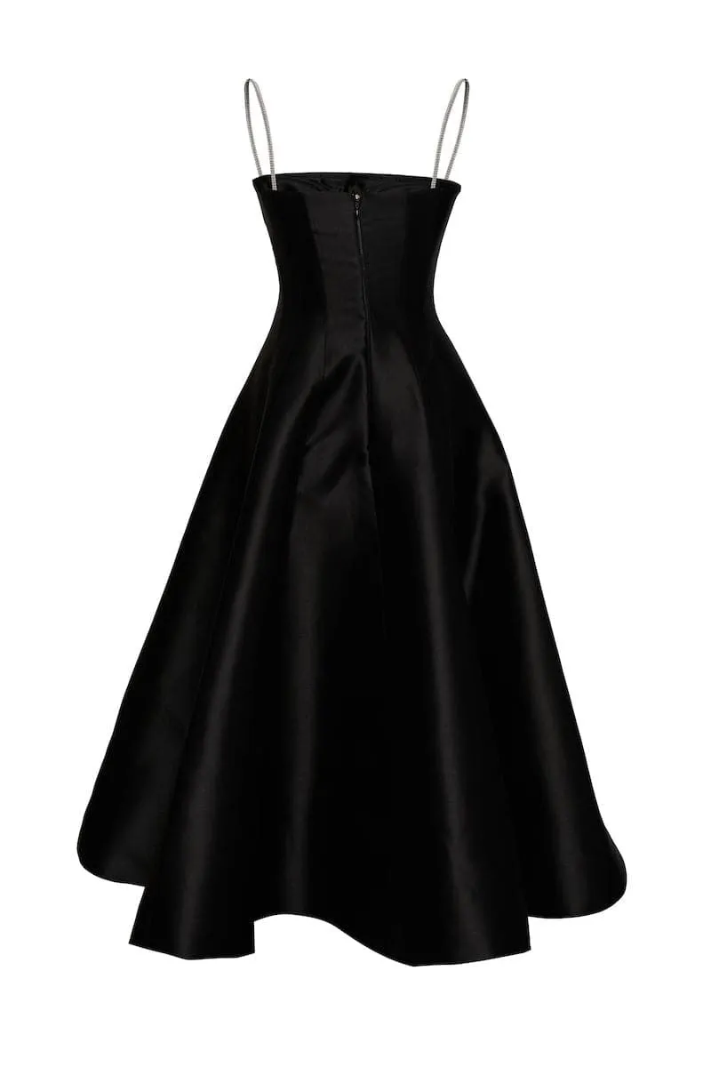 BLACK CORSET BODICE GODET SKIRT MIDI DRESS