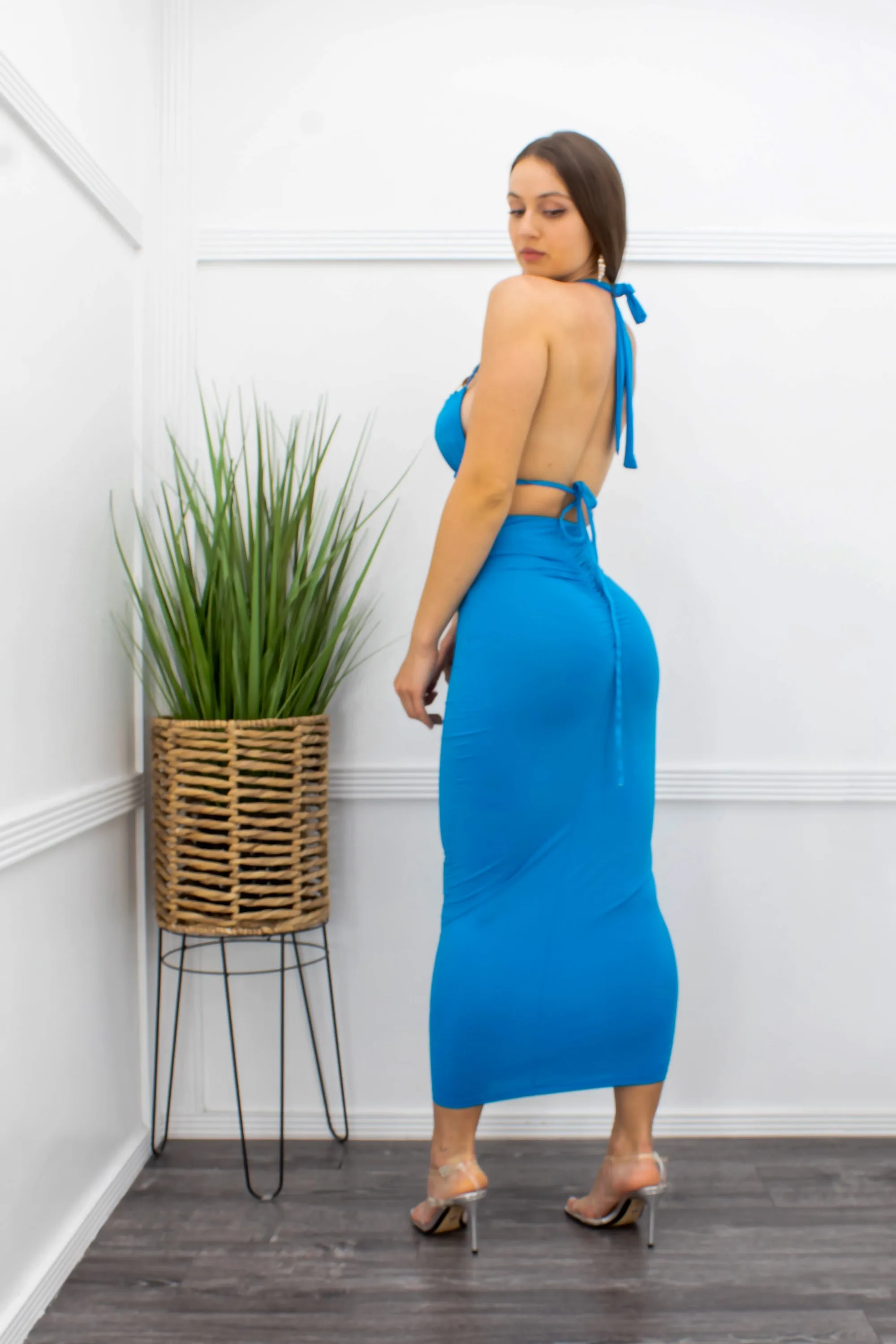 Blue Crop Top Maxi Skirt Set