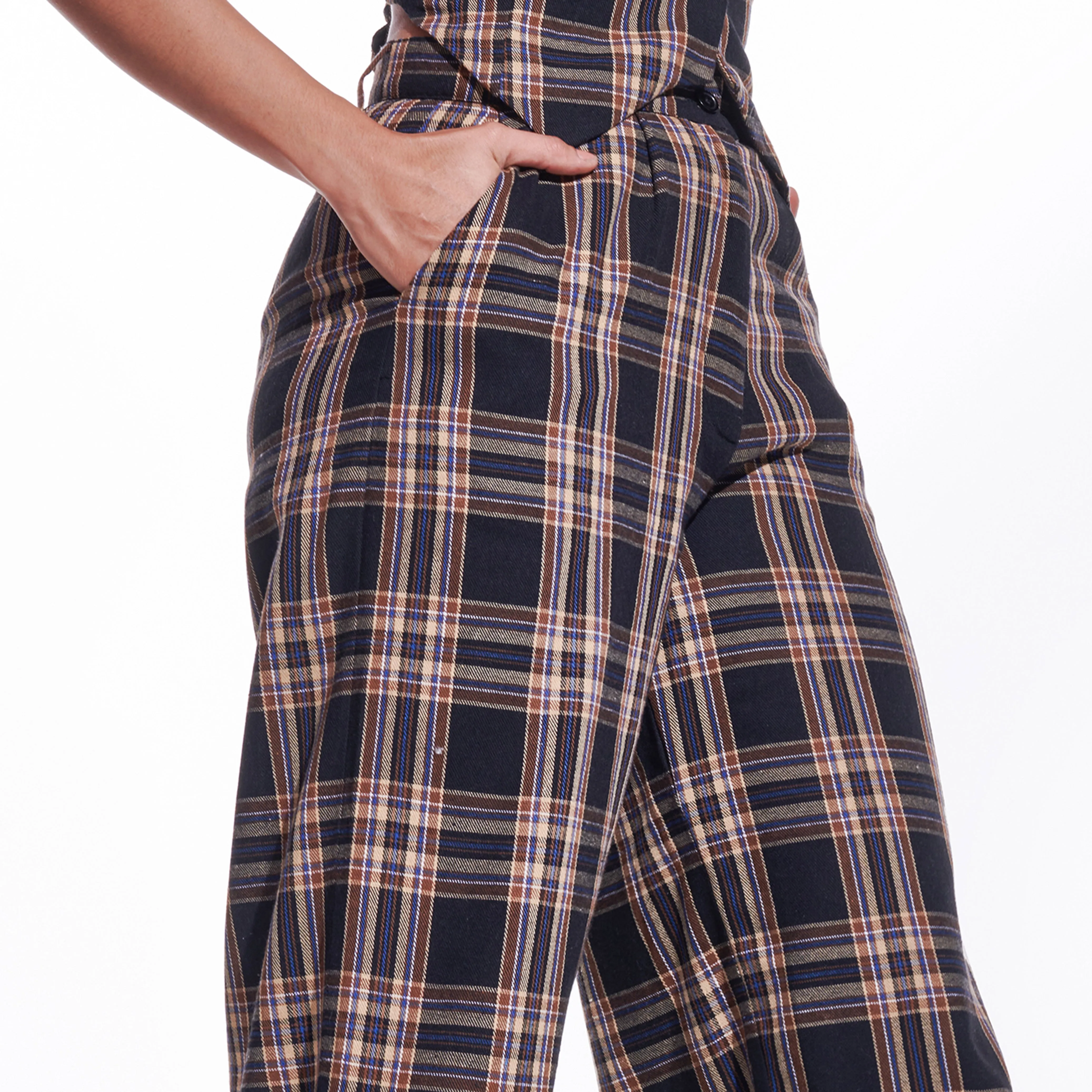 Brown Checkered Wide Leg Pants