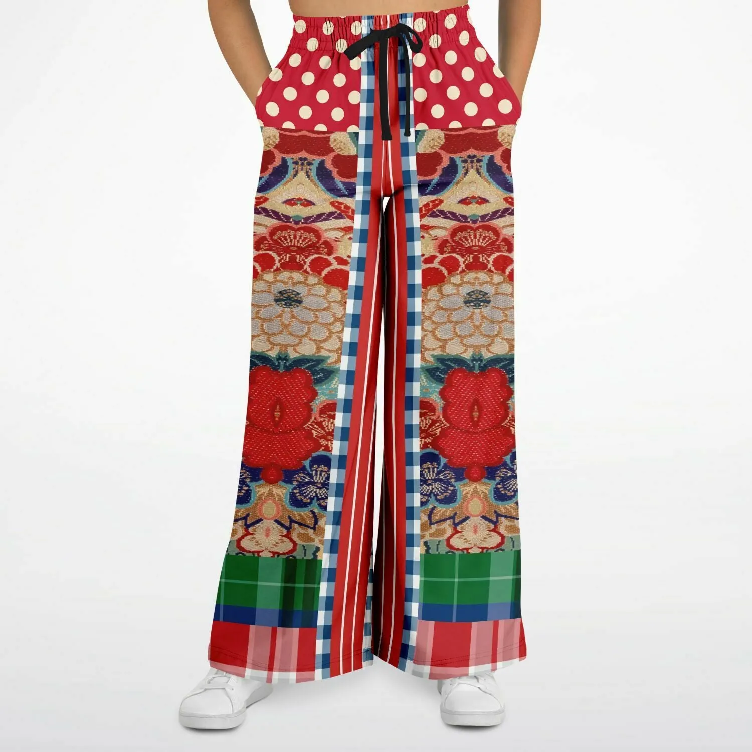 Busan Fleur Red Floral SW Eco-Poly Stretchy Phat Bellbottoms