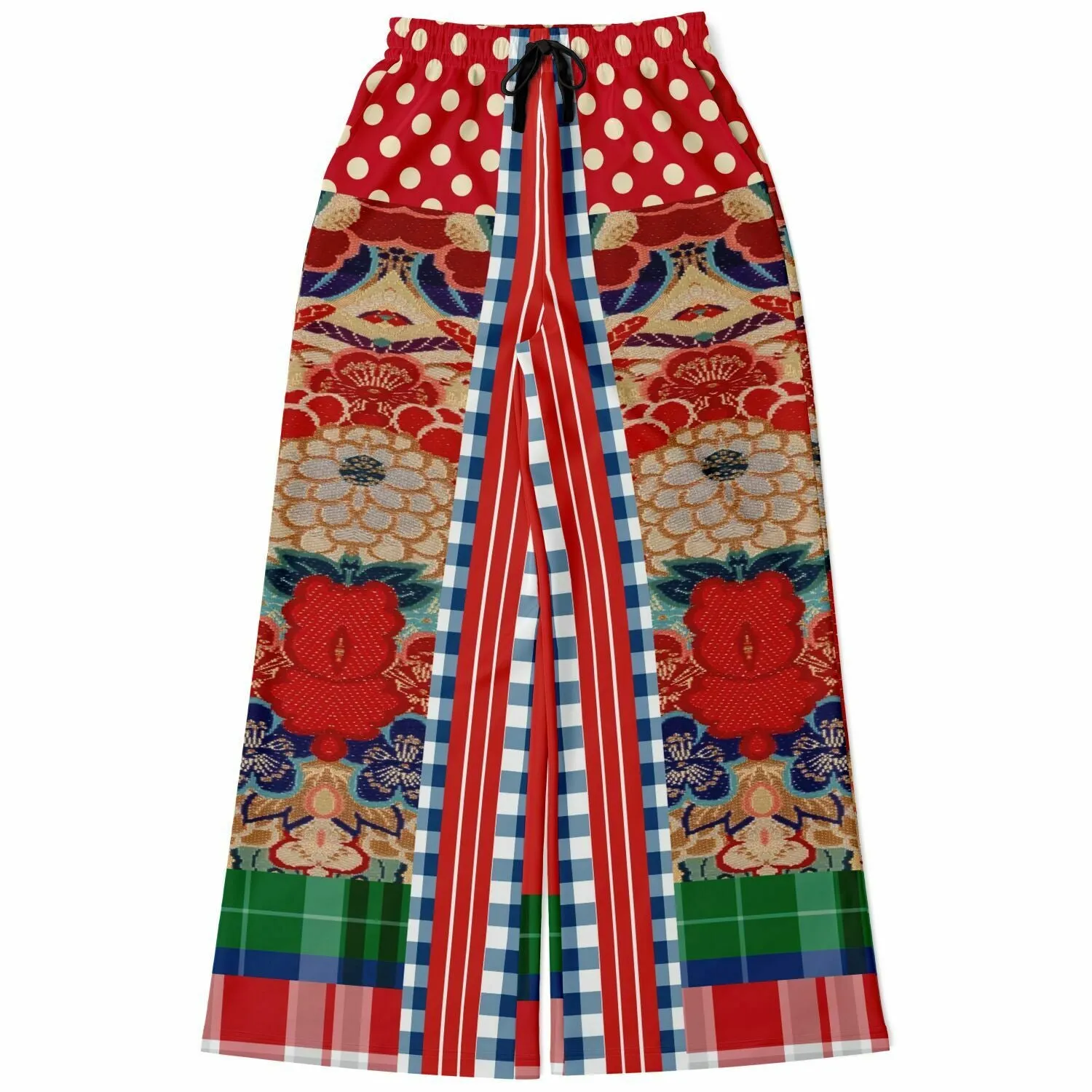 Busan Fleur Red Floral SW Eco-Poly Stretchy Phat Bellbottoms