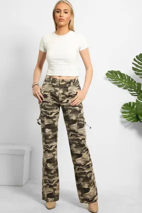 Camouflage Print Denim Cargo Trousers