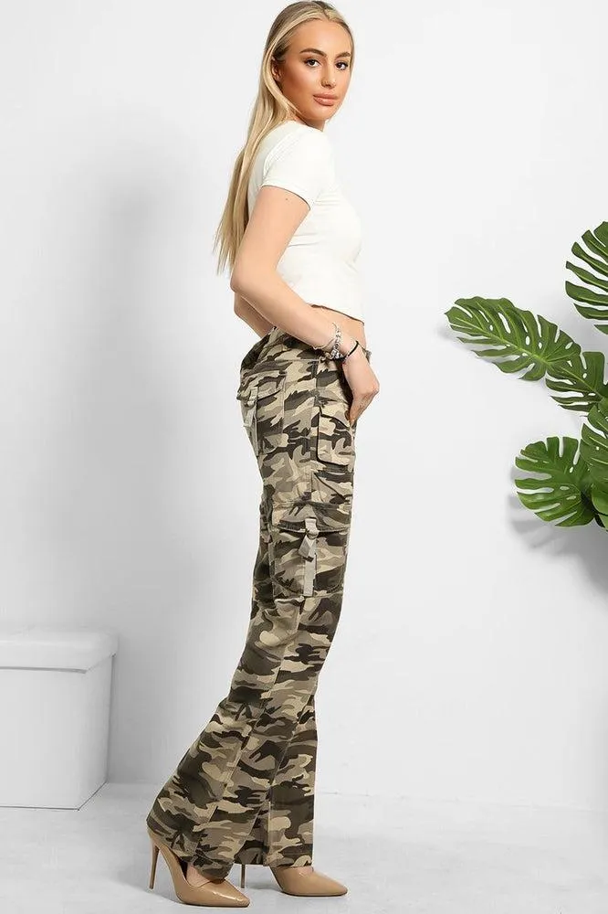 Camouflage Print Denim Cargo Trousers