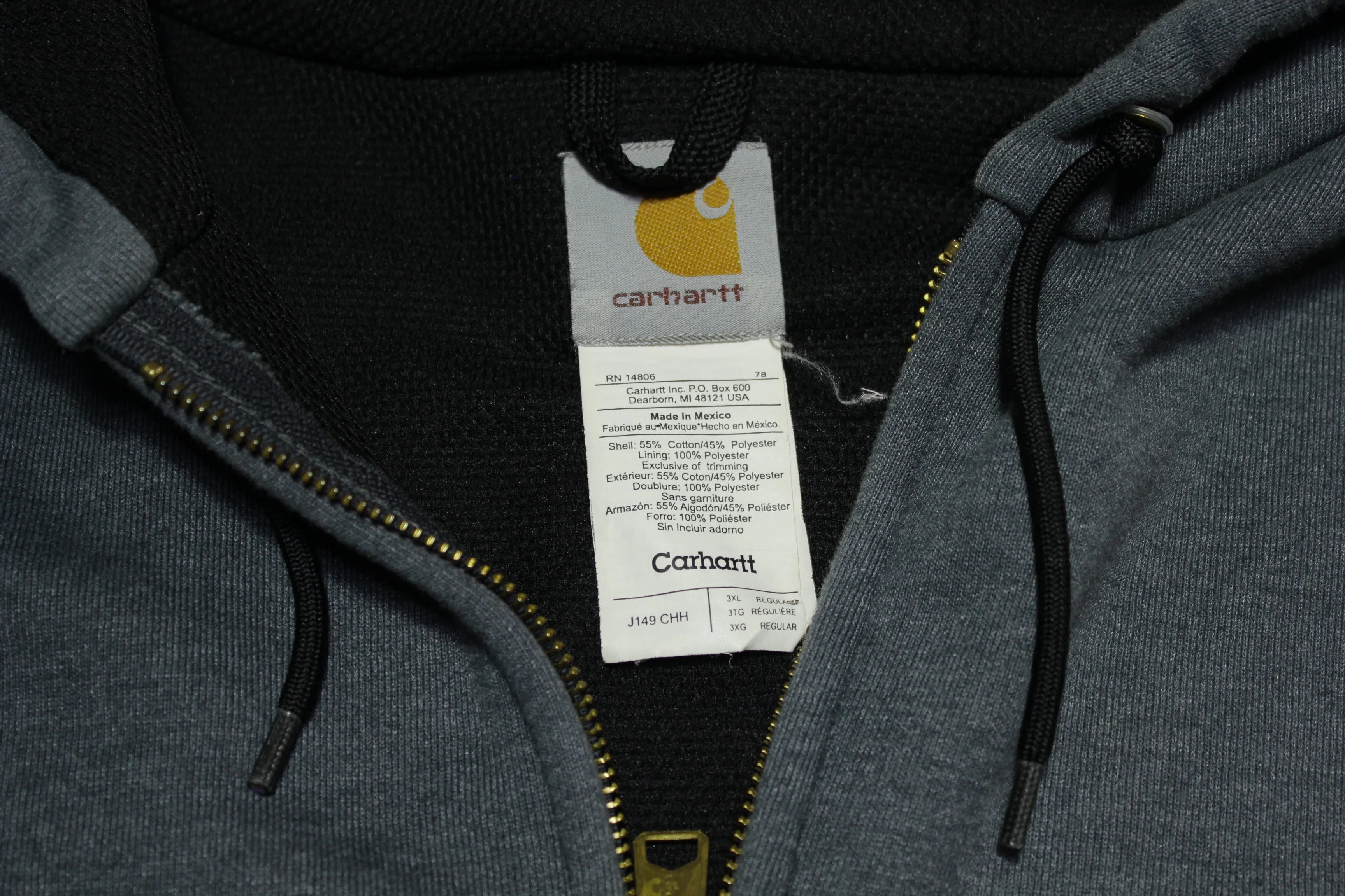 Carhartt J149 CHH Thermal Lined Vintage 00's Work Construction Hoodie Sweatshirt 3XL