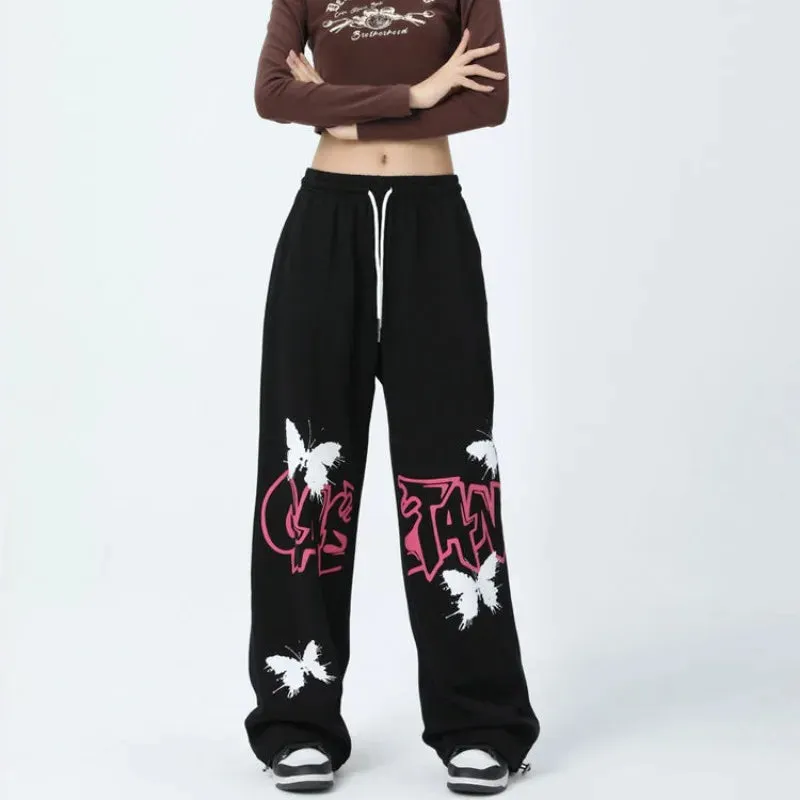 Cool Wide Leg Graffiti Black Sweatpants