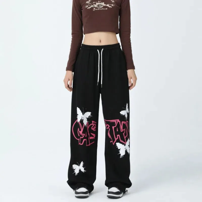 Cool Wide Leg Graffiti Black Sweatpants