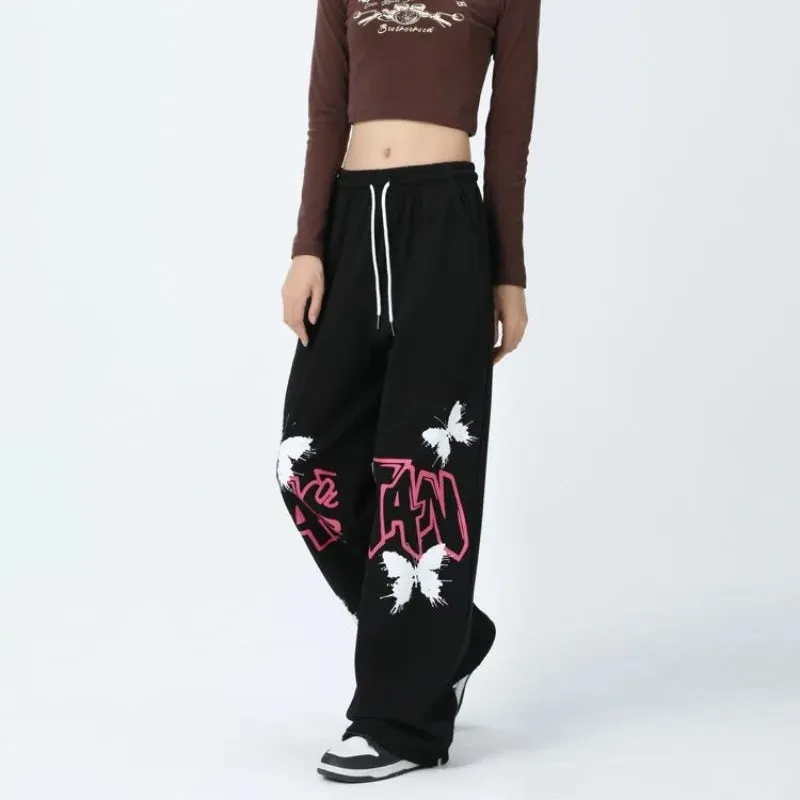 Cool Wide Leg Graffiti Black Sweatpants