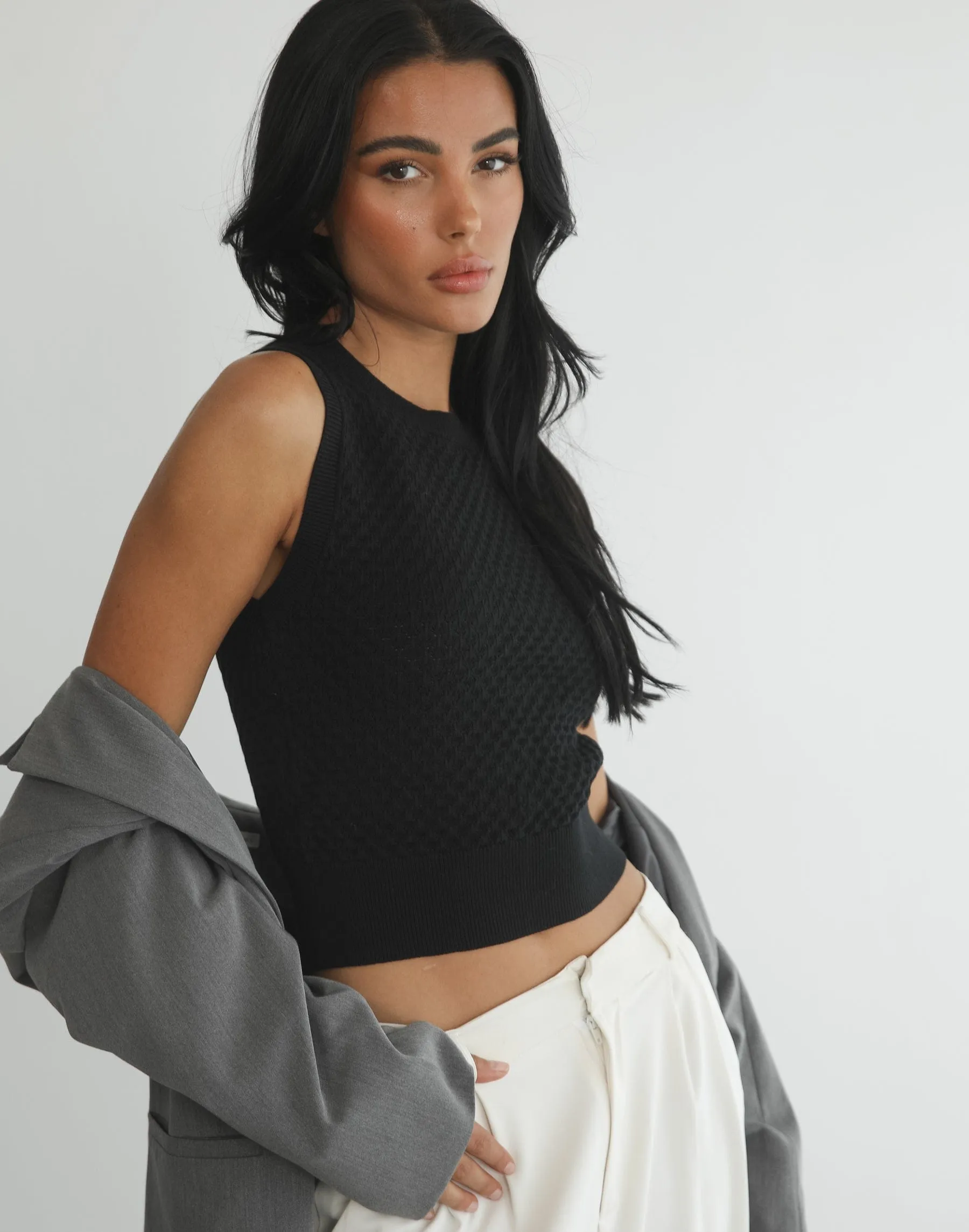 Cooran Knit Crop Top (Black)