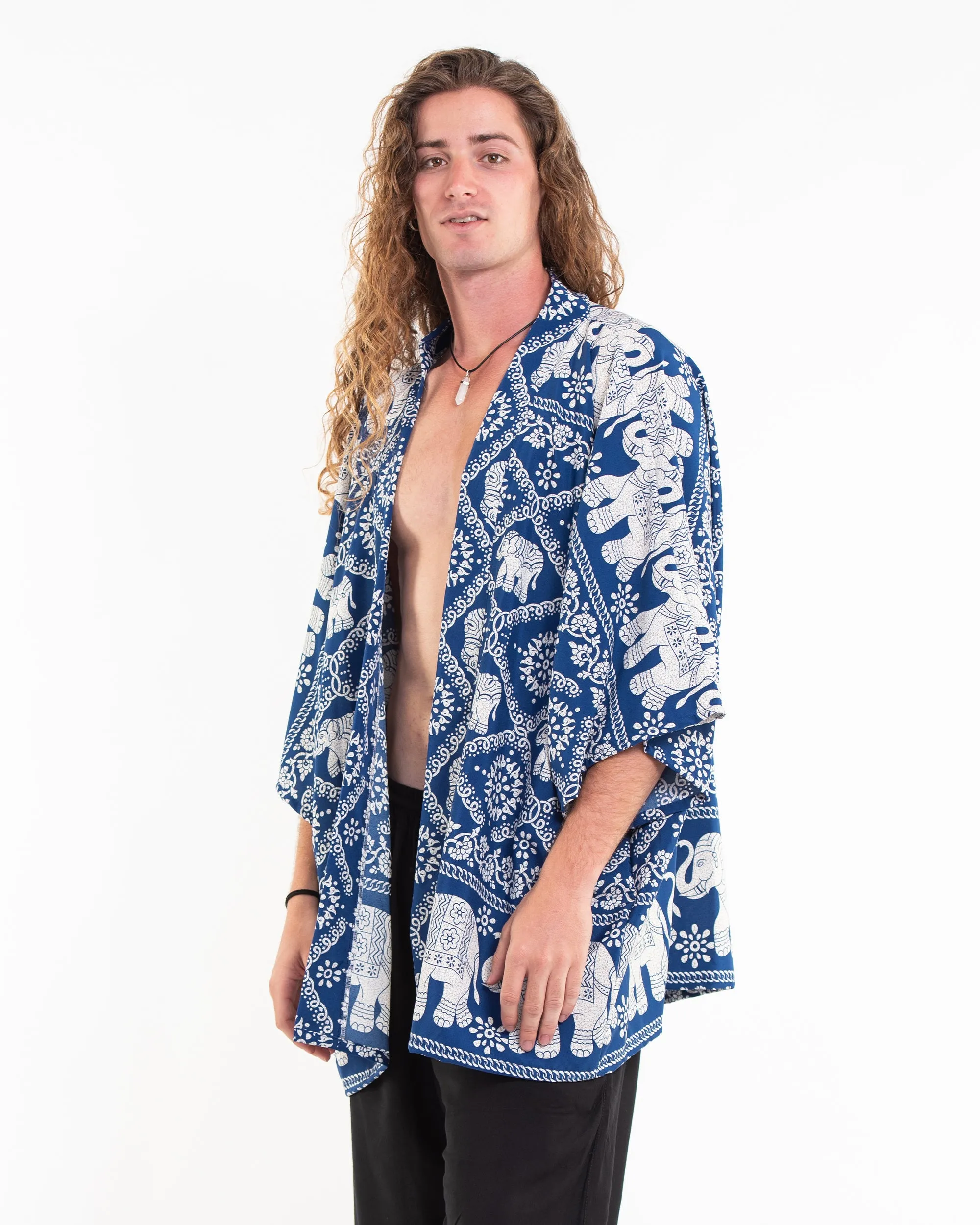 Diamond Elephant Kimono Cardigan in Blue