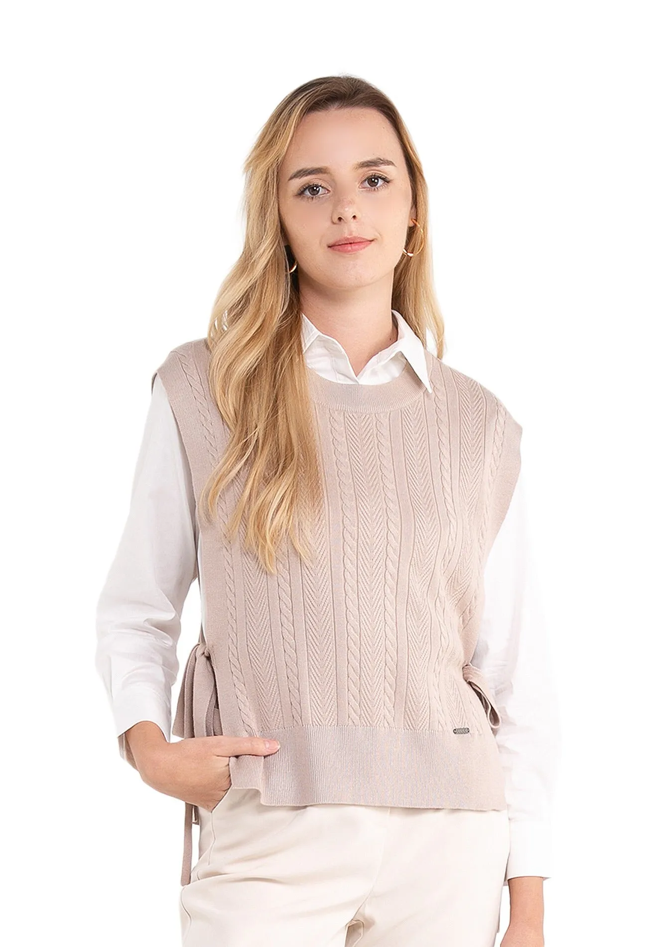 ELLE Apparel Knitted V-Neck Side Knotted Vest