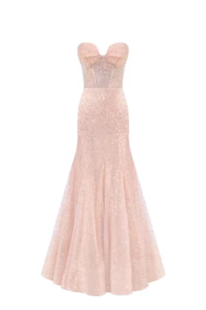 Entrance-worthy semi-transparent rose gold maxi sequined dress