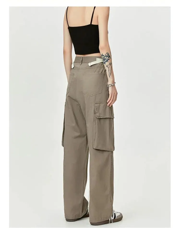 Flap Pocket Belted Strap Cargo Pants