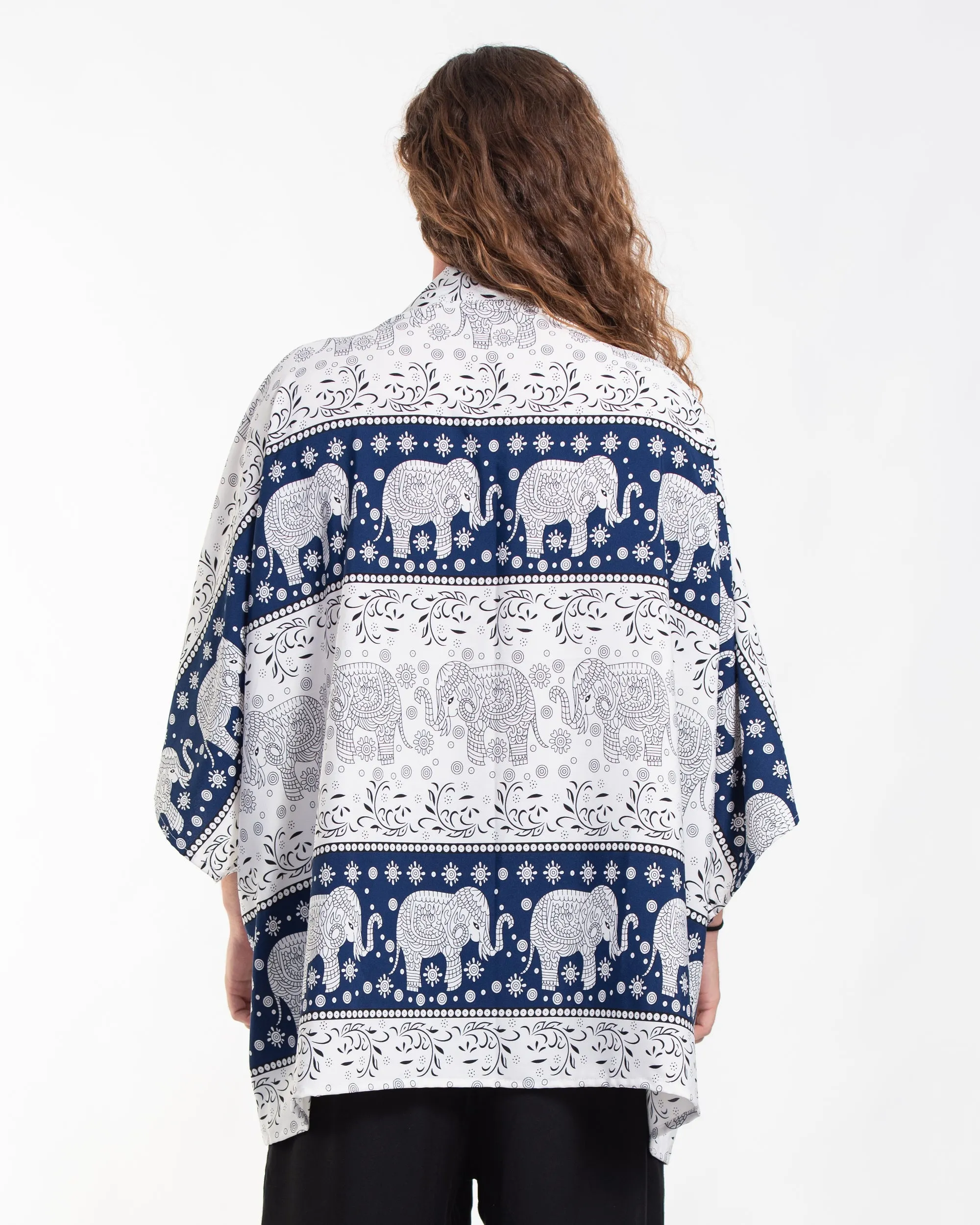 Floral Elephant Kimono Cardigan in Navy