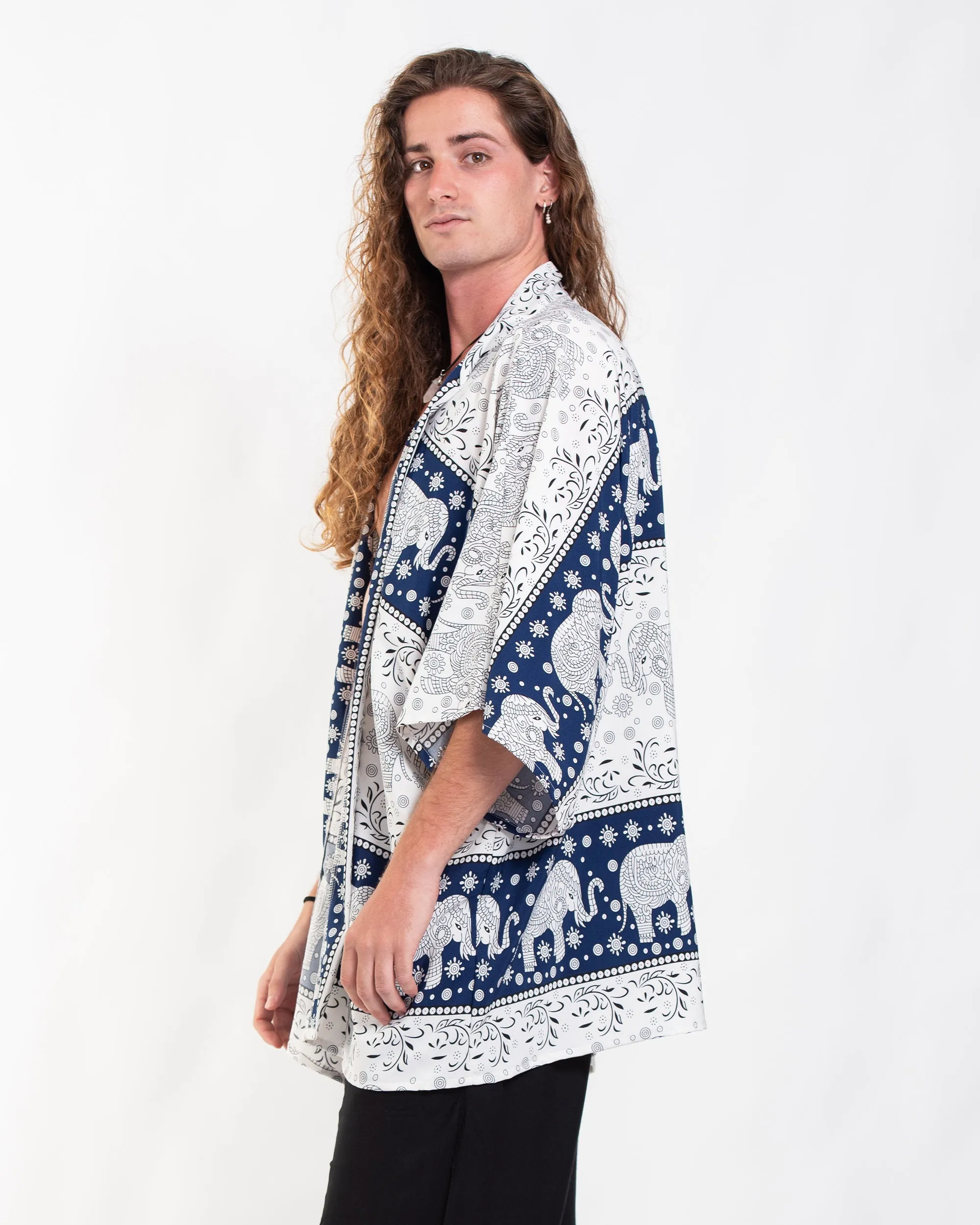 Floral Elephant Kimono Cardigan in Navy