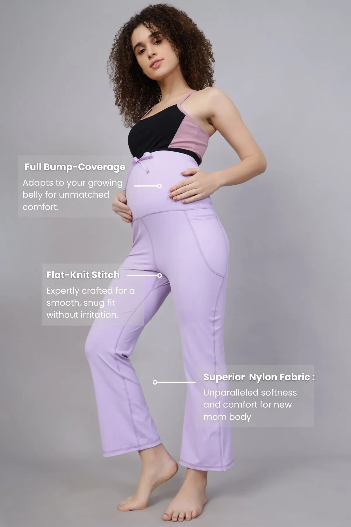 Full Bump-Coverage Lavender Flair Maternity Pants