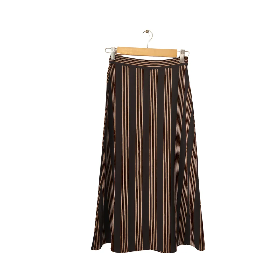 H&M Black & Brown Striped Printed High-waisted Midi Skirt | Pre Loved |