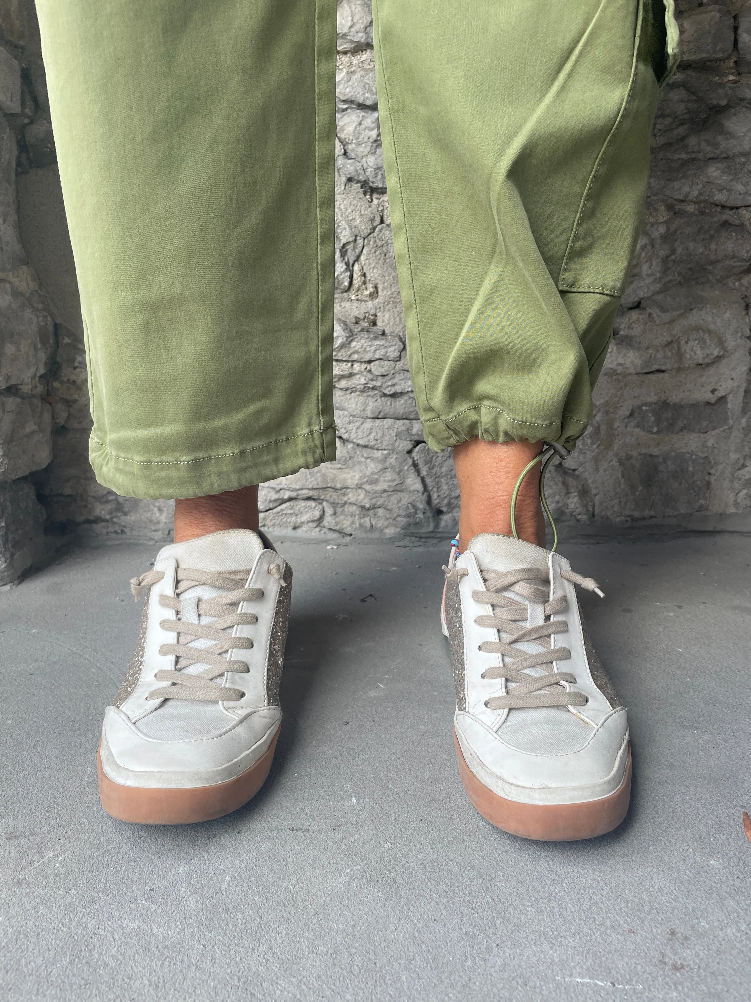 Hi Rise Cargo Pants with cinched bottom - Khaki Green