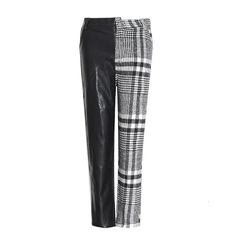 High Waist Asymmetrical Patchwork Ankle Length Wool Pants