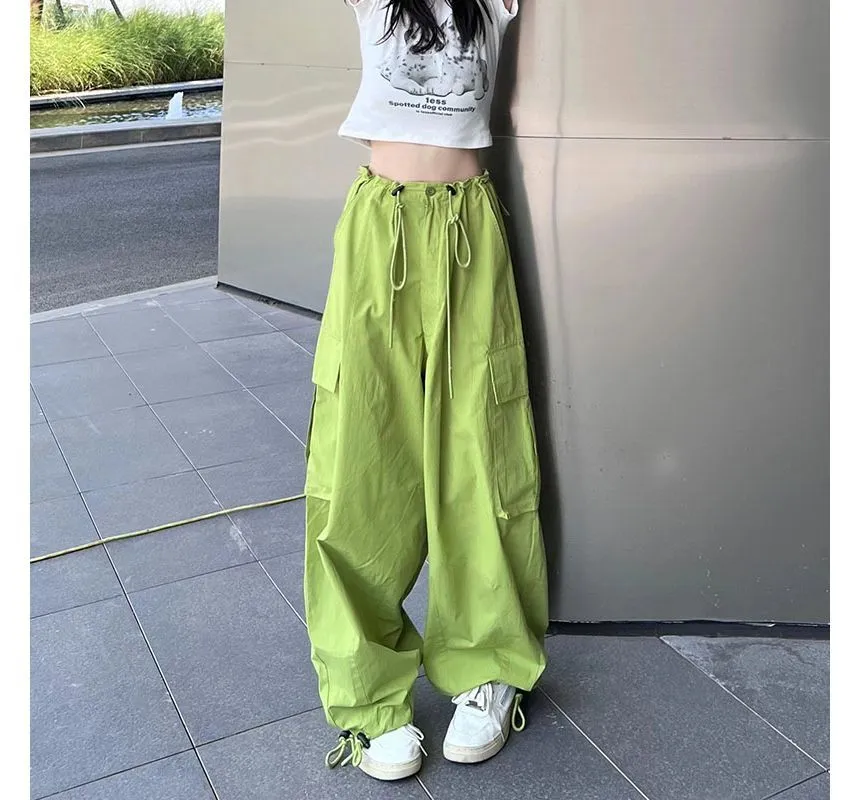 High Waist Plain Wide Leg Cargo Pants dd26