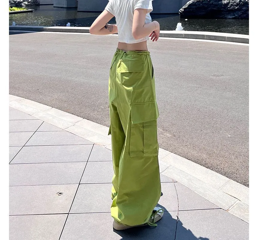 High Waist Plain Wide Leg Cargo Pants dd26