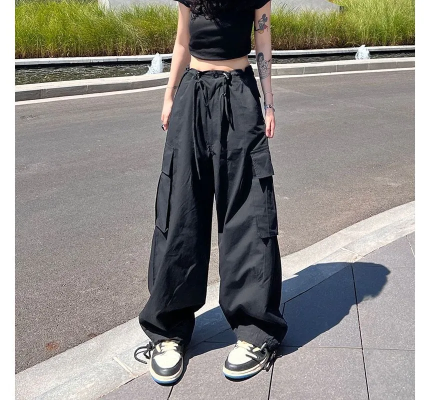 High Waist Plain Wide Leg Cargo Pants dd26