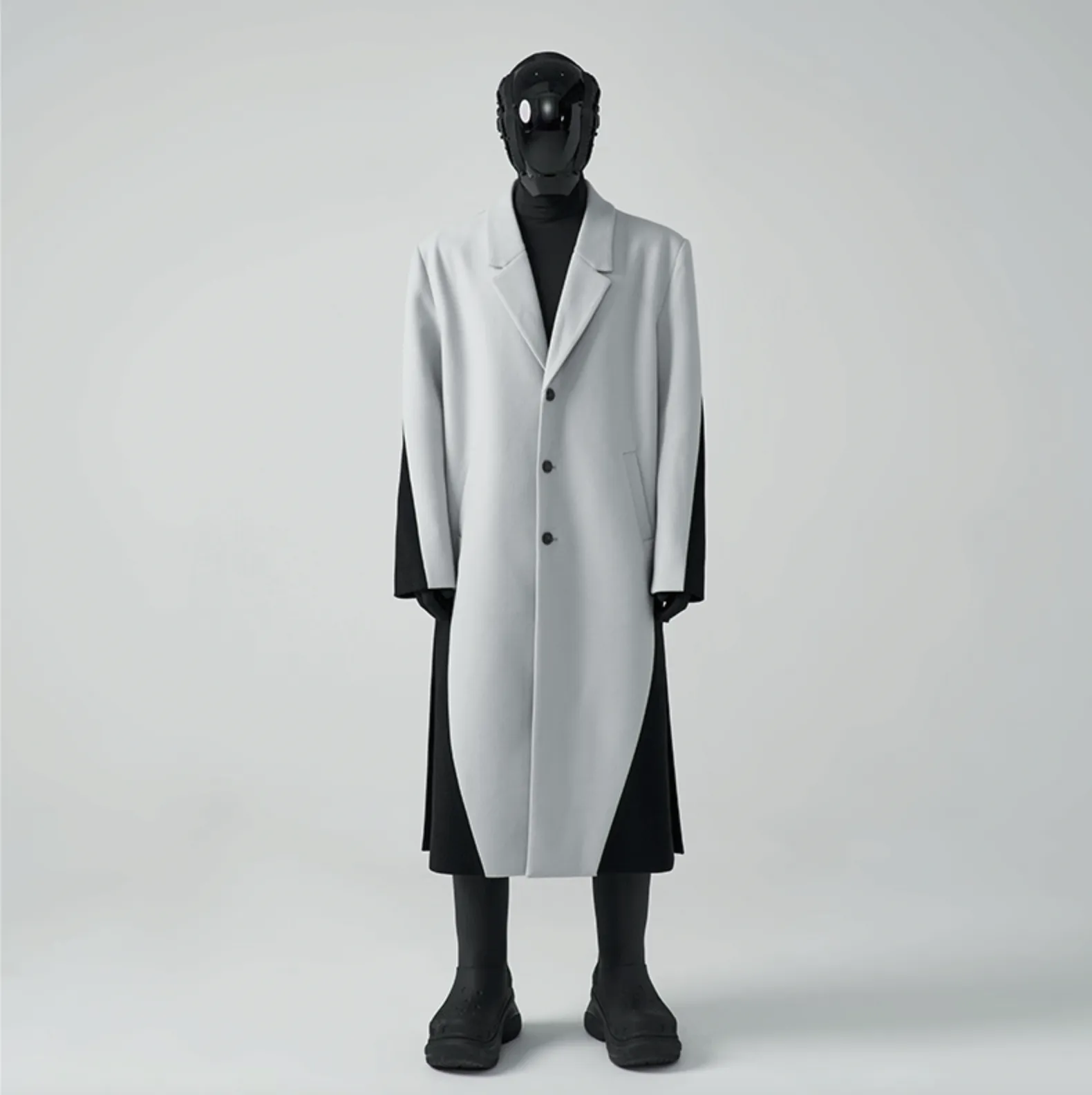 HOMME OVERSIZED TWO-TONE WOOL-BLEND COAT - CEMENT/ BLACK