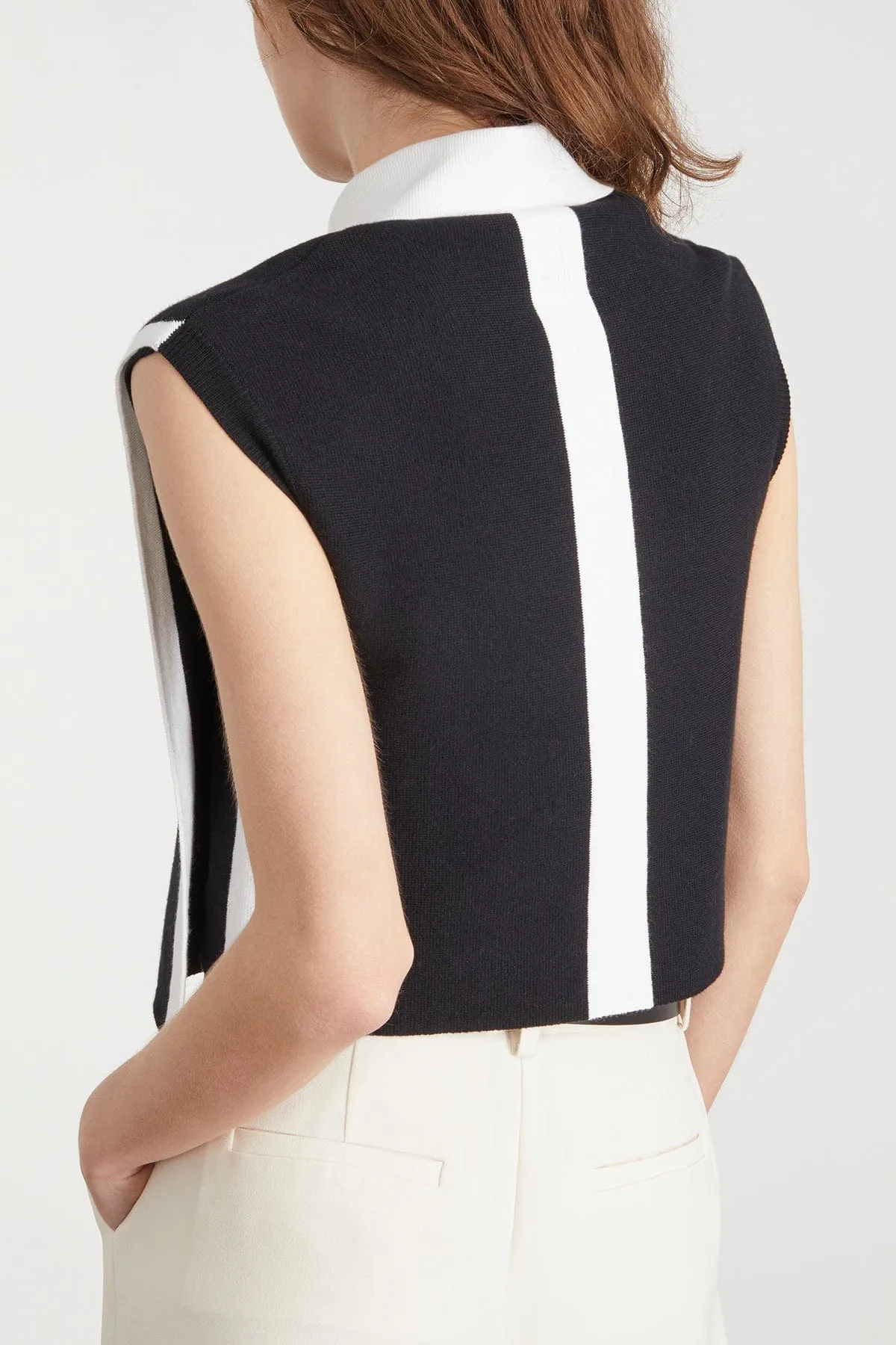 Layered Contrast Polo Vest in Black