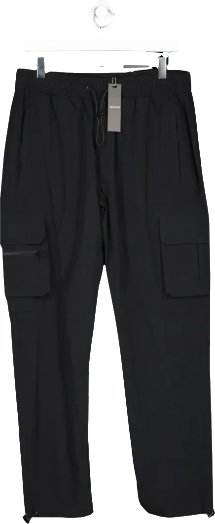 Legend London Black Tech Stretch Cargo Pants UK L