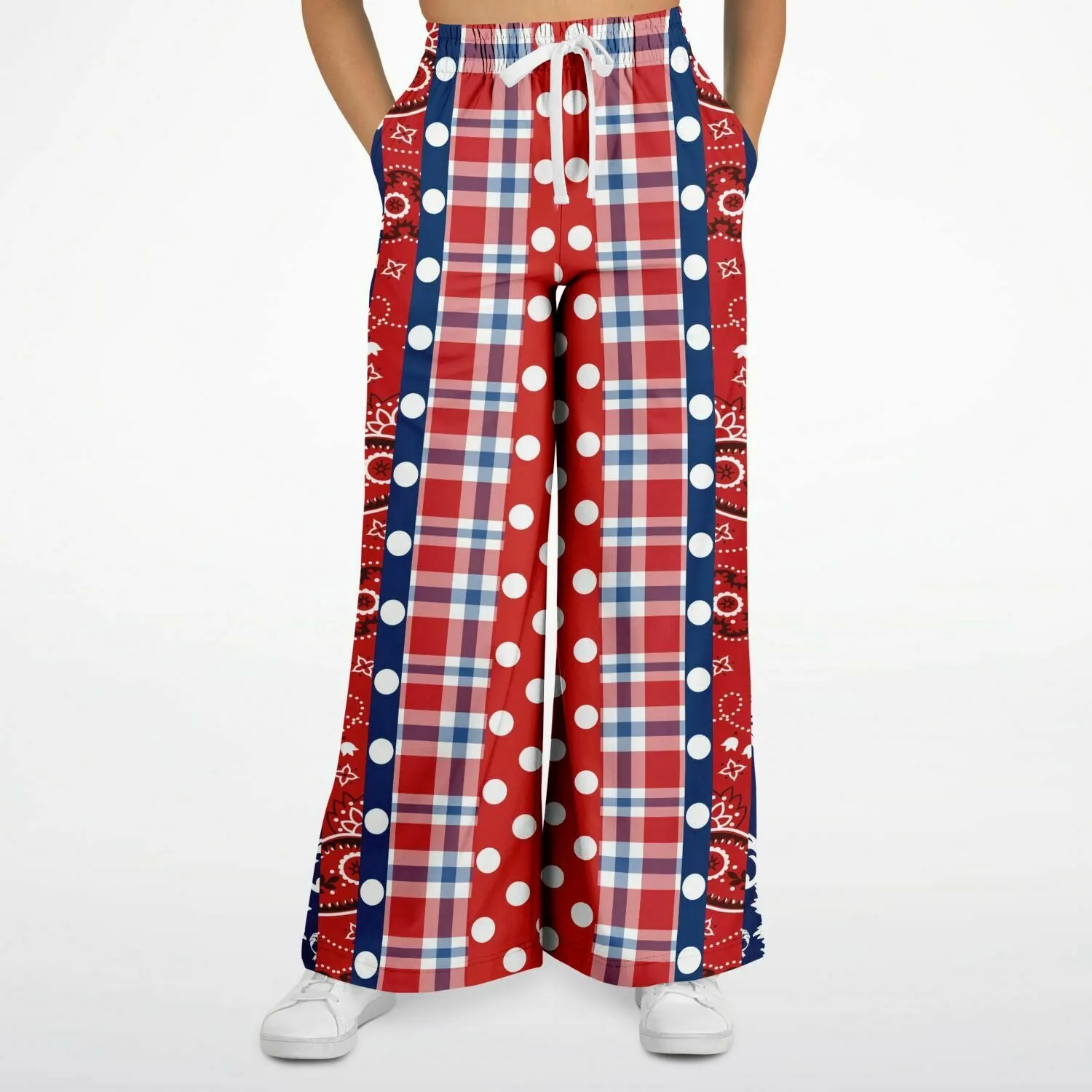 Liberty Bell Plaid Patchwork Stripe Eco-Poly Stretchy Phat Bellbottoms