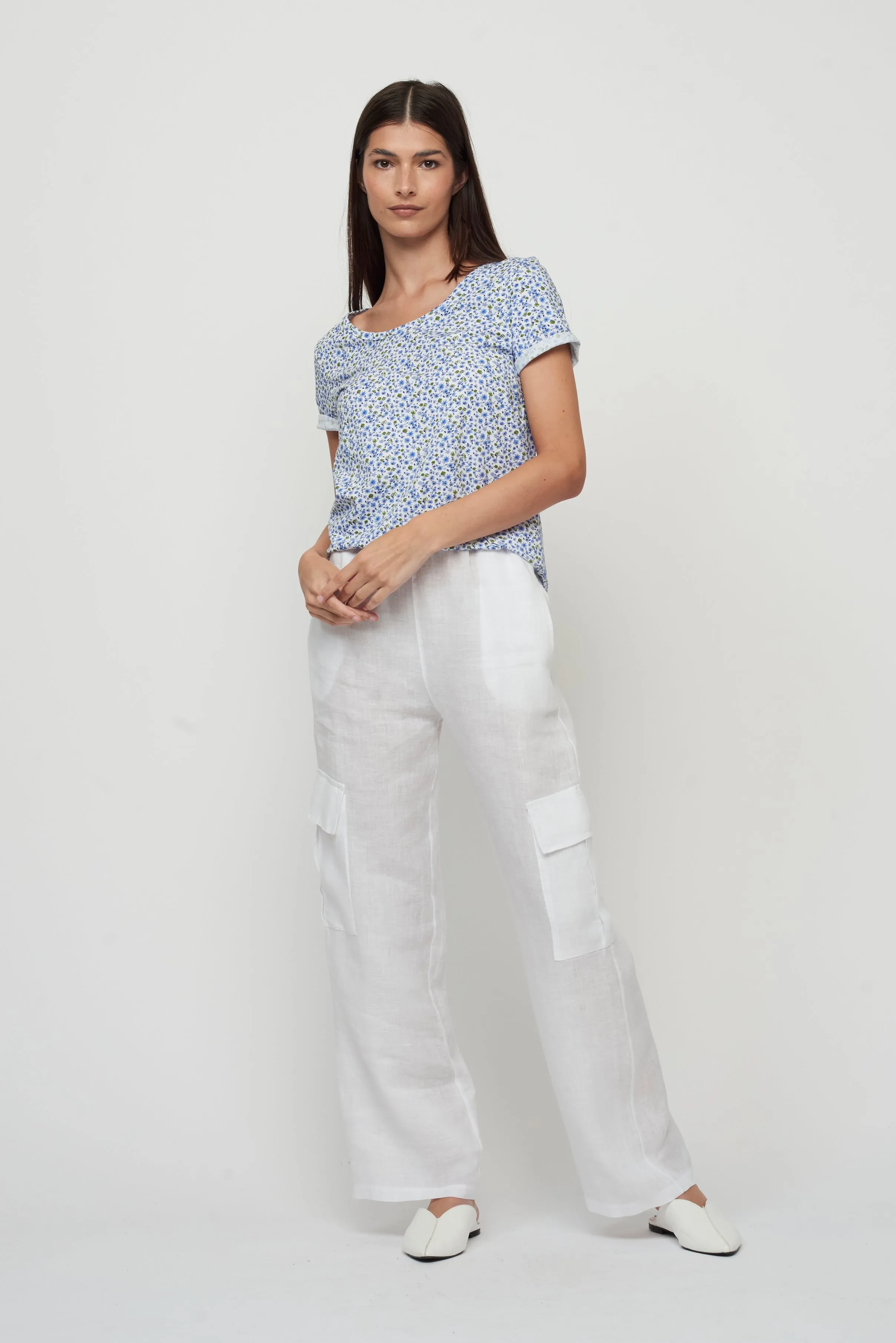 LINEN CARGO PANT (WHITE) - PISTACHE