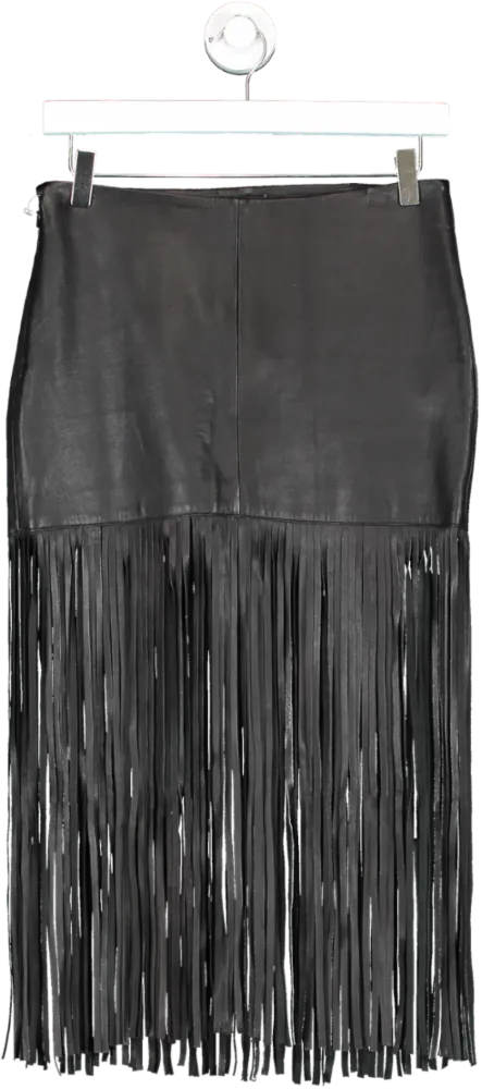 Maje Black Leather Fringe Skirt UK 8