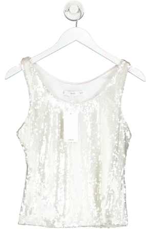 MANGO White Sequin Vest UK S