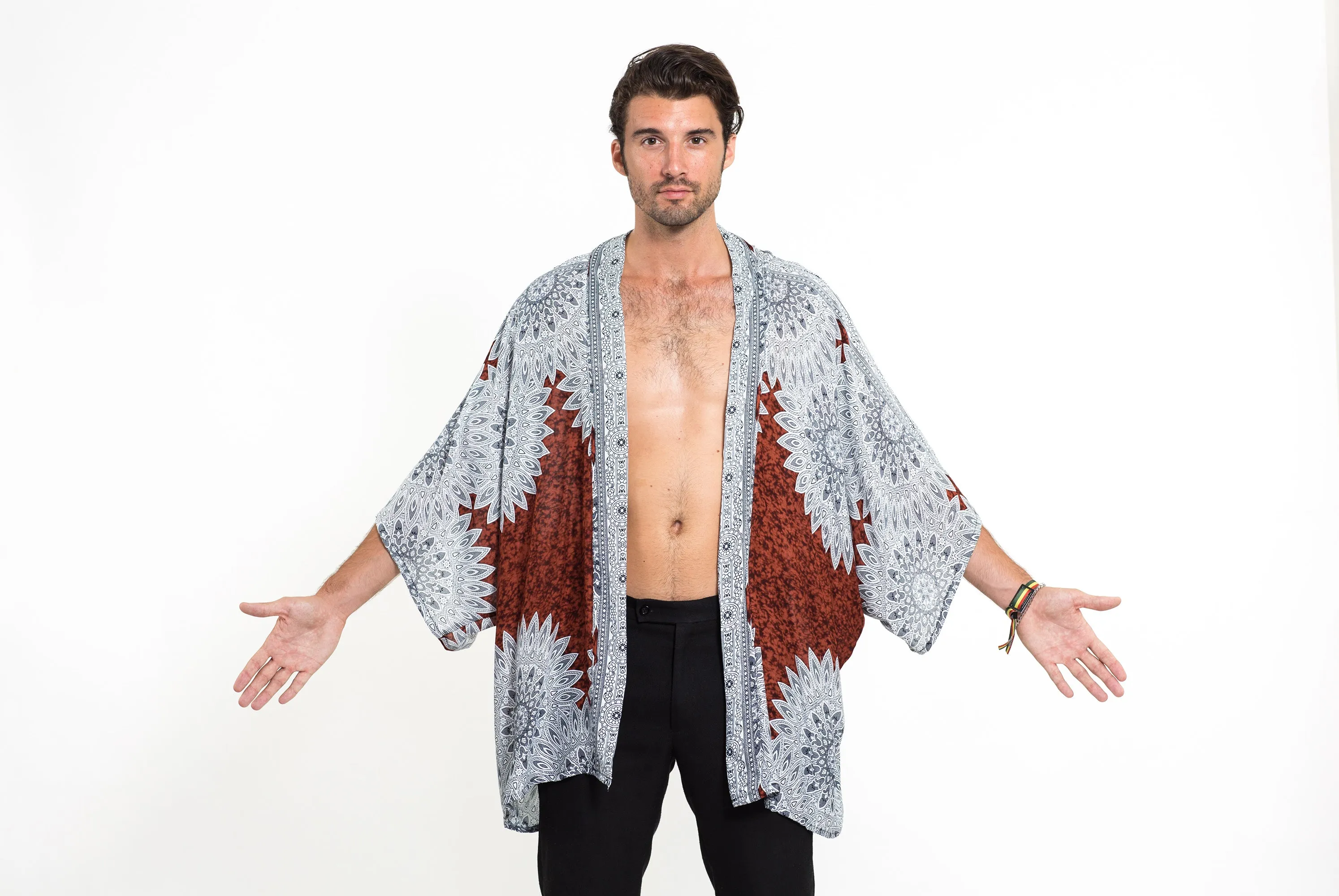 Marble Mandalas Kimono Cardigan in Brown