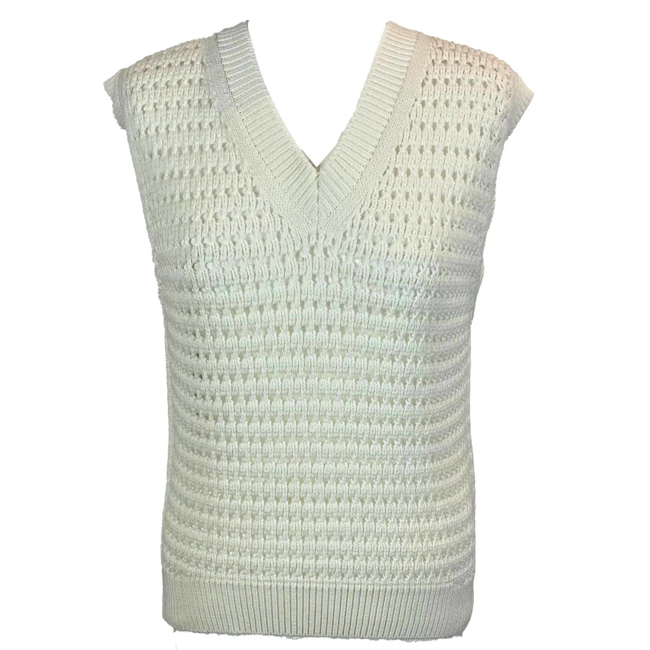 Max Mara Ecru Cotton Knit  Sleeveless Sweater M