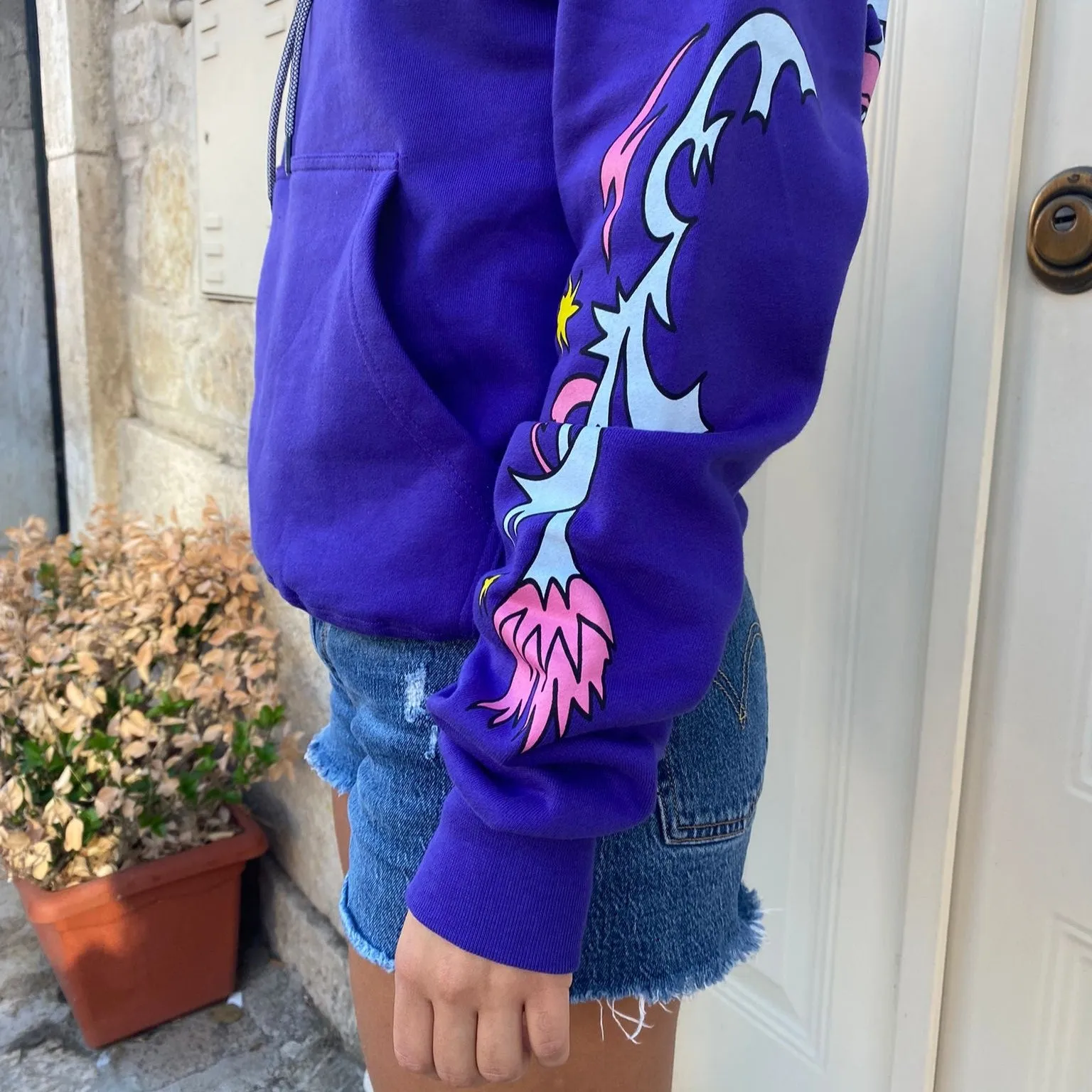 Mushroom Hoodie with Flowers print 23020-35 purple