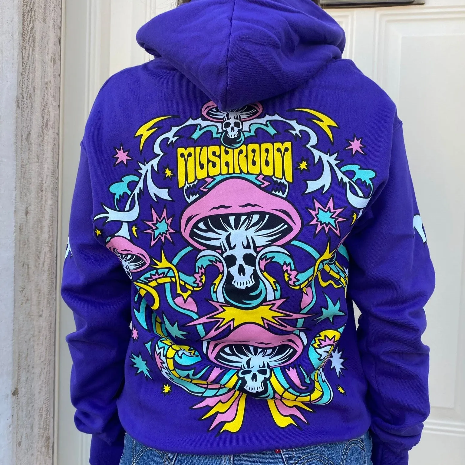 Mushroom Hoodie with Flowers print 23020-35 purple