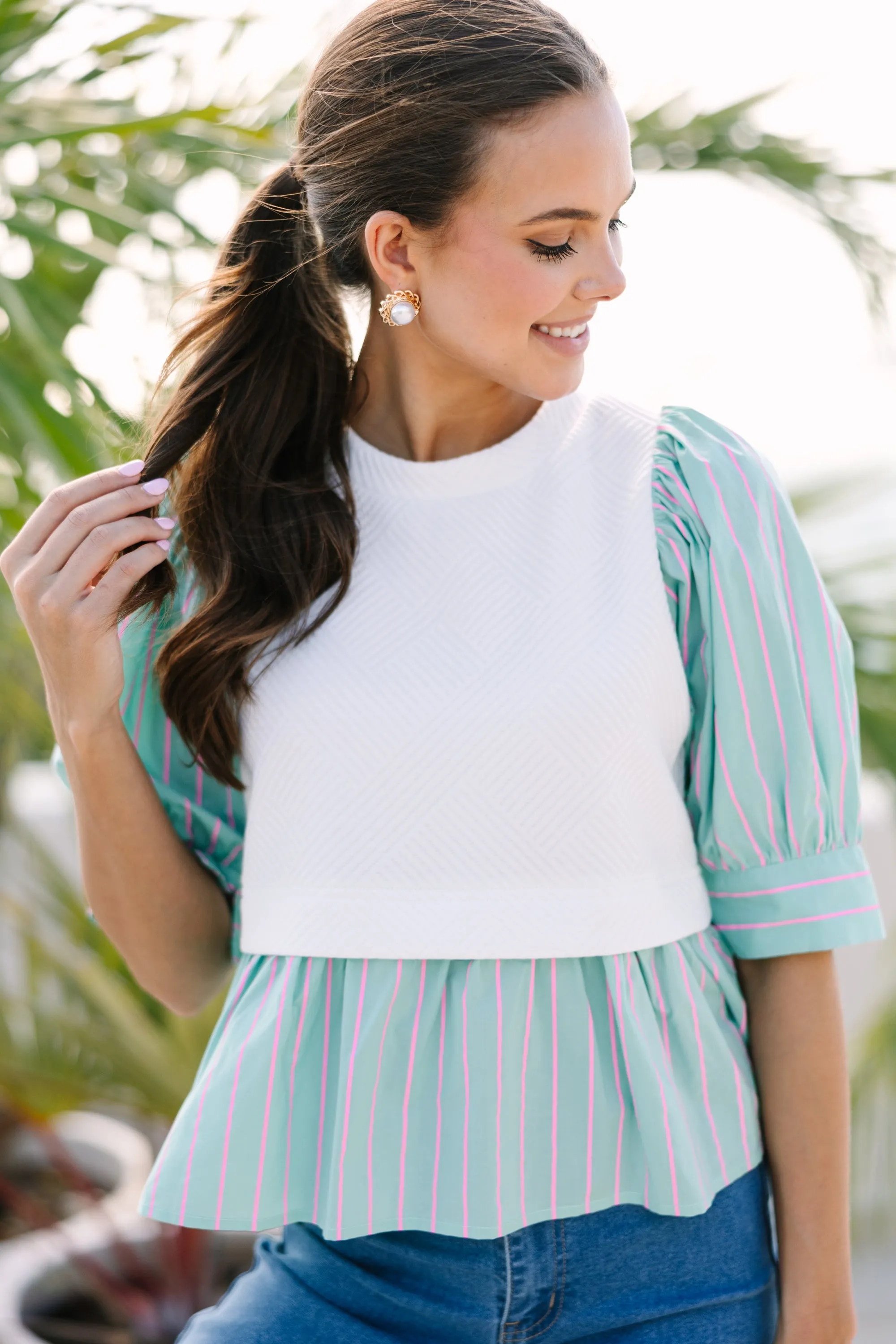 On Your Way Mint Green Striped Layered Blouse